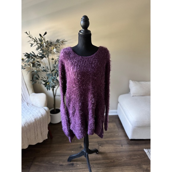 Bar III Sweaters - Bar III Purple Fuzzy Eyelash Knit Oversized Pullover Sweater Large